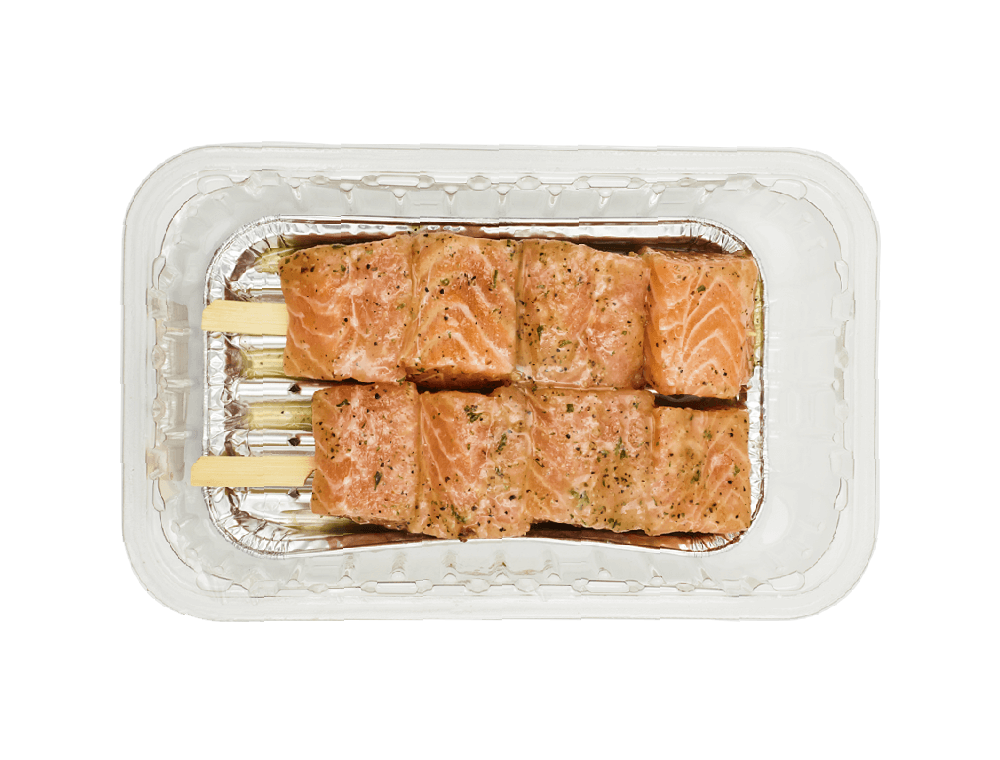 Brochettes de saumon marinés aux fines herbes (2 x ± 150 g)