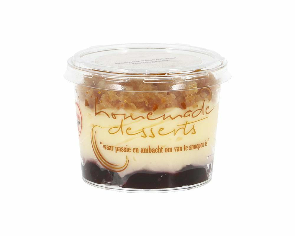 Mousse légère à la vanille, myrtilles juteuses et gâteau au miel (125 g)