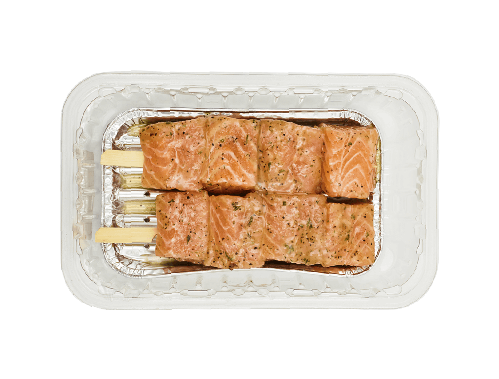Brochettes de saumon marinés aux fines herbes (2 x ± 150 g)