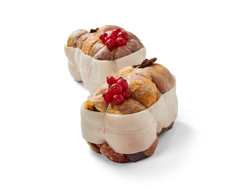 Ballotine de chapon-pintadeau farcie aux morilles et à l'armagnac (2 x ± 350 g)